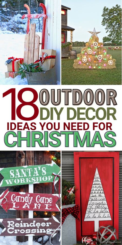 It's the most wonderful time of the year! Time to deck your halls with DIY outdoor Christmas decorations. These quick and easy tutorials will have you feeling festive in no time - without having to break a sweat. From simple, rustic decorating ideas that are perfect for country homes all the way down to city chic styling, there is something here for everyone. Diy Outdoor Christmas Decorations, Christmas Lawn Decorations, Xmas Decorations Outdoor, Outdoor Christmas Decorations Yard, Outdoor Christmas Diy, Outside Christmas Decorations, Christmas Yard Art, Christmas Yard Decorations, Diy Outdoor Decor