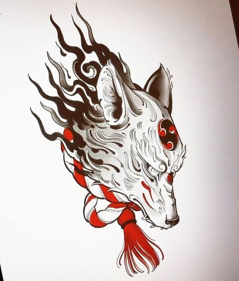 Japanese Wolf Tattoo Design, Japanese Wolf Tattoo, Wolf Pack Tattoo, Wolf Tattoo Sleeve, Kitsune Mask, Manga Tattoo, Japan Tattoo Design, Quality Tattoo, Samurai Artwork