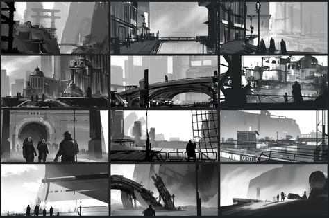 ArtStation - Environment thumbnails pt.2, Yi Lo Concept Art Thumbnails, Visual Development Environment, Environment Thumbnails, Environment Composition, Concept Landscape, Value Painting, Environment Sketch, Are Ideas, Portfolio Art