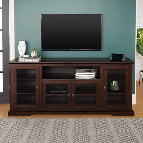 Amazon.com: Walker Edison Brahm Classic Glass Door Storage TV Console for TVs up to 80 Inches, 70 Inch, Espresso Brown : Home & Kitchen Traditional Design Style, Walker Edison Furniture, Tv Cabinet Design, Floating Tv Stand, Console Tv, Fireplace Tv Stand, Storage Credenza, Brown Furniture, Walker Edison