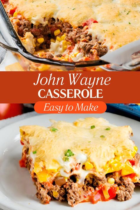 Discover the ultimate comfort food with our John Wayne Casserole recipe. This easy-to-make ground beef casserole features a savory biscuit base topped with a flavorful combination of diced tomatoes, corn, taco seasoning, cream cheese, and a blend of melted mozzarella and cheddar cheeses. John Wayne Casserole Recipe, Cornbread Dishes, John Wayne Casserole, Recipes Using Ground Beef, Biscuits Casserole, Corn Taco, Cheddar Bay Biscuits, Cream Cheese Topping, Savoury Biscuits