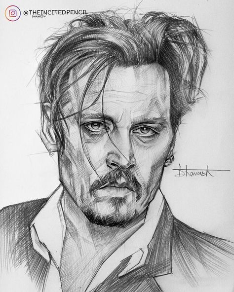 Ｂ Ｈ Ａ Ｗ Ｅ Ｓ Ｈ on Instagram: “ＪＯＨＮＮＹ ＤＥＰＰ Portrait sketch of @johnnydepp  . . . #johnnydepp #pencilacademy #sketching #artistsoninstagram #artpublishers #artist #realism…” Realism Drawings, Wonder Woman Fan Art, Celebrity Art Portraits, Graphic Design Posters Layout, Celebrity Portraits Drawing, Skeleton Drawings, Realistic Pencil Drawings, Pencil Sketch Images, Pen Art Drawings