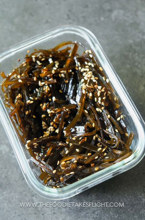 Kombu Tsukudani (Japanese Simmered Kombu) - The Foodie Takes Flight Okinawa Recipes, Japan Recipes, Okinawa Diet, Vegan Noodles Recipes, Clean Pantry, Udon Recipe, Japanese Salad, Vegan Japanese, Vegan Chinese