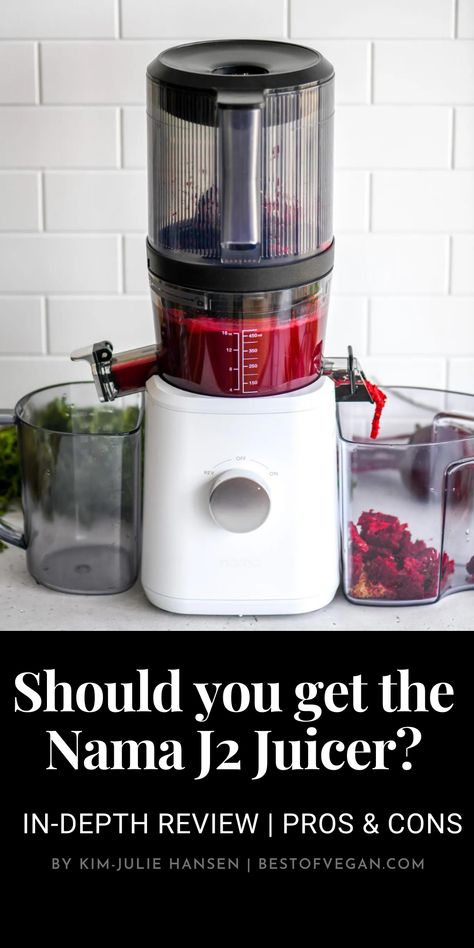 Looking for a new juicer? This review covers all the pros and cons (both technical and practical) of the Nama J2 Cold Press Juicer. It also includes a discount code. #juicer #juicing #review #healthyliving 🌿 Nama Juicer, Namawell Juicer, Nama J2 Juicer, Manual Juice Press, Nama Juicer J2, Best Juicer Machine, Kuvings Juicer, Nama J2 Cold Press Juicer, Commercial Juicer