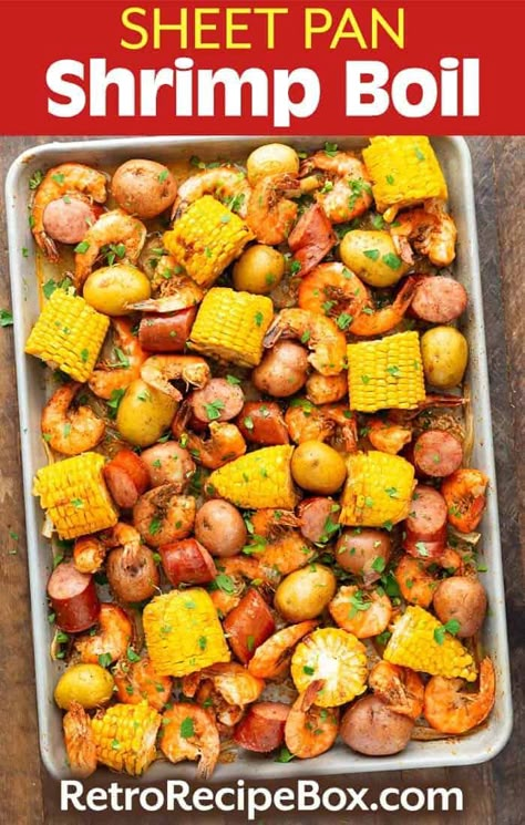 One Pan Seafood Boil, Shrimp Boil Sheet Pan Dinner, Low Country Boil Sheet Pan Recipe, Seafood Boil Sheet Pan, Easy Low Country Boil Simple, Low Country Boil Sheet Pan, Sheet Pan Chicken And Shrimp, Shrimp Sausage Corn Potatoes Sheet Pan, Sheet Pan Low Country Boil Recipe