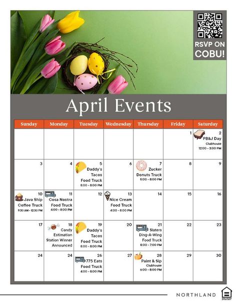 We love the spring season at Lumina at Spanish Springs! Our team is looking forward to seeing you all at these April Resident Events! April Resident Events, Taco Station, Resident Events, Property Ideas, Coffee Truck, Nice Cream, Looking Forward To Seeing You, Paint And Sip, Spring Season