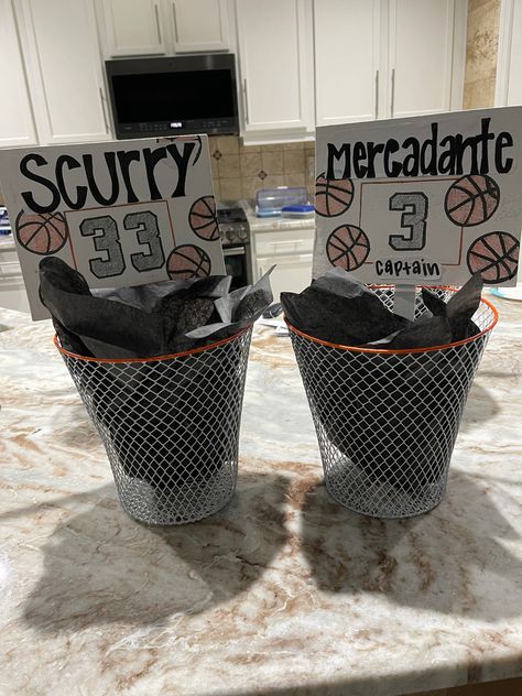 I made baskets for our senior girls and we fikkwd them with snacks, gift cards, t-shirts Basketball Senior Night Gifts, Basketball Senior Night, Senior Night Gifts, Basketball Gifts, Senior Night, Gift Cards, Gifts For Boys, Baskets, Basketball