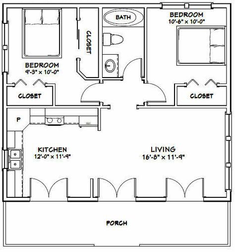 30X26 HOUSE -- 2 Bedroom 1 Bath -- 780 sq ft -- PDF Floor Plan -- Model 2B - $29.99 | PicClick Two Bedroom Floor Plan, Guest House Plans, Cottage Floor Plans, Cabin Floor, Cabin Floor Plans, Small House Floor Plans, Apartment Floor Plans, Barndominium Floor Plans, Tiny House Floor Plans