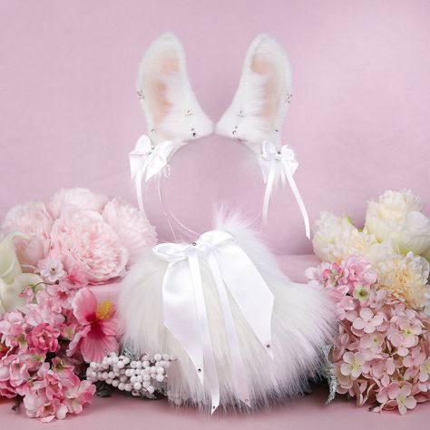 White Bunny Ears, Black Bunny Ears, Bunny Ears And Tail, Wolf Ears And Tail, Anime Cat Ears, Ears And Tail Set, Fox Ears And Tail, Faux Fur Ears, Tuxedo Kitten