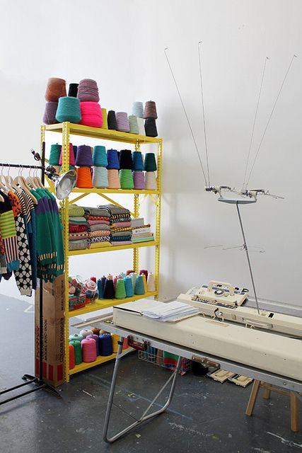 New Studio | Flickr - Photo Sharing! Knitting Studio Space, Knitting Workspace, Knitting Studio, Knitting Room, Machine Knit, Knitting Machine Patterns, Yarn Storage, Knit Machine, Studio Organization