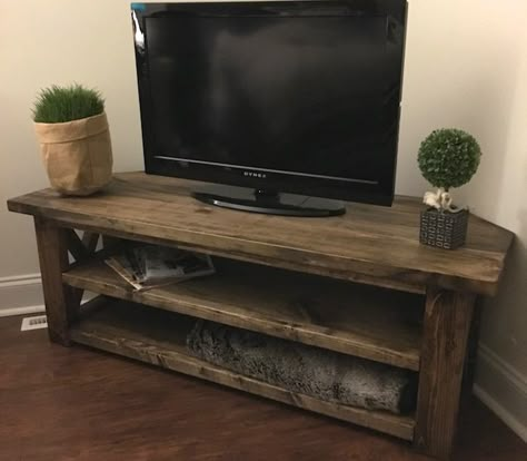 DIY Corner Media Center - Rogue Engineer 1 Build A Tv Stand, Corner Entertainment Center, Console Ideas, Tv Stand Plans, Corner Tv Stands, Diy Entertainment, Entertainment Center Shelf, Rustic Tv Stand, Play Kitchens