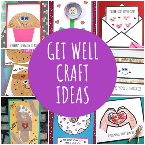 Preschool Get Well Card Ideas, Homemade Get Well Cards From Kids, Get Well Craft, Get Well Cards Made By Kids Hand Prints, Toddler Get Well Soon Craft, Get Well Soon Kids Crafts, Get Well Soon Crafts For Toddlers, Diy Get Well Cards Handmade, Diy Get Well Cards From Kids