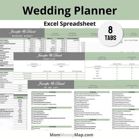 This Wedding Planner Spreadsheet in Excel will help you to: *Track and organize your wedding budget expenses *Manage your guest list *Know everything you need to do before and after the wedding There are 8 main tabs in this wedding planner bundle including: 1. Wedding Expense Tracker (including space for 15 expense categories and 144 expense lines) https://www.etsy.com/ca/listing/927192169/wedding-budget-excel-spreadsheet-planner 2. Guest List Tracker (tracks contact information for up to 950 gu Excel Wedding Spreadsheet, Wedding Budget Break Down, Congrats On Engagement, Wedding Planner Spreadsheet, Expense Categories, Gift Idea For Couples, Excel Budget Spreadsheet, Excel Spreadsheets Templates, Budget Planner Free