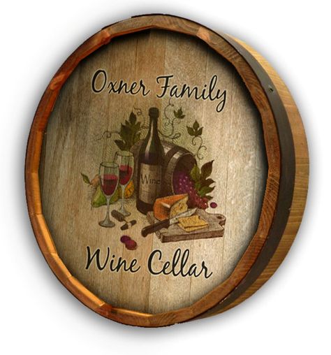 FAMILY WINE CELLAR Quarter Barrel Bar Sign Personalized for Home Decor or Man Cave Pub Wall Table Decor, Custom Wine Cellars, Pub Signs, Wine Decor, Wine Bottle Decor, Oak Barrel, Home Bar Decor, Spiced Rum, Print Decals