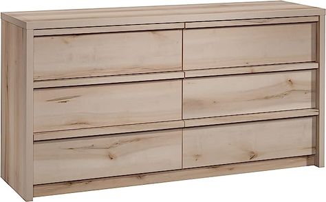 Amazon.com: Sauder Harvey Park 6-Drawer Bedroom Dresser, L: 60.71" x W: 17.48" x H: 31.06", Pacific Maple Finish : Home & Kitchen Cayman Dresser, Wood Bedroom Dresser, Wood Drawer Pulls, Drawer Bedroom, Laminated Mdf, Mid Century Modern Dresser, Amazon Decor, Bedroom Dresser, Wood Bedroom