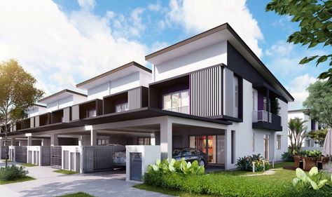 Landed House Design Malaysia, Double Storey House Design, Facade Color, Modern Terrace House, Market Architecture, Landed House, Row House Design, Semi D, Villa Luxury