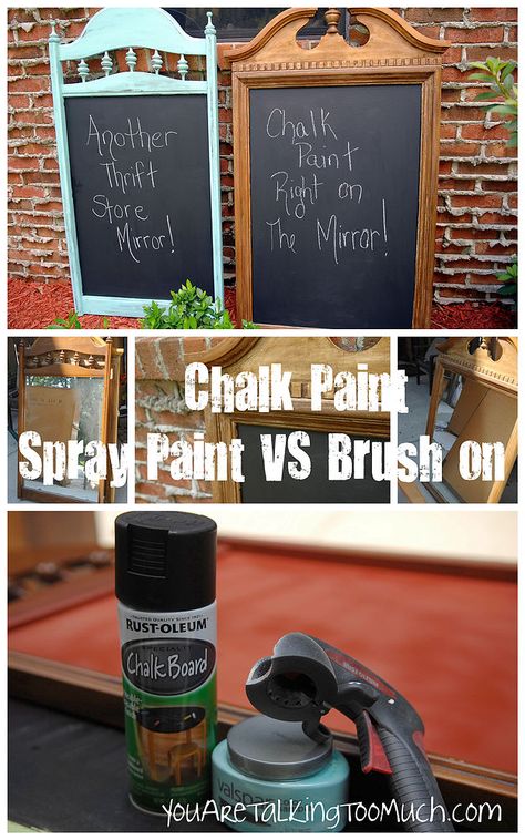 Chalkboards right on thrift stores mirrors. This post shared my thoughts on the differences between "spray" paint and "brush" paint chalkboards. Check it out! F… Talking Too Much, Chalkboard Projects, Paint Crafts, Crafts Painting, Brush Paint, Old Mirror, Diy Chalkboard, Chalkboard Paint, Kids Corner