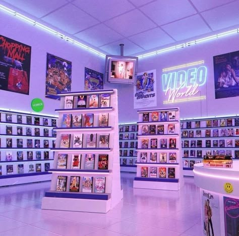 80s Store Aesthetic, 90s Store Aesthetic, 80s Video Store, Neon 90s, 80s Lighting, Neon Store, Neon 80s, 80s Pop Aesthetic, Video Store Aesthetic