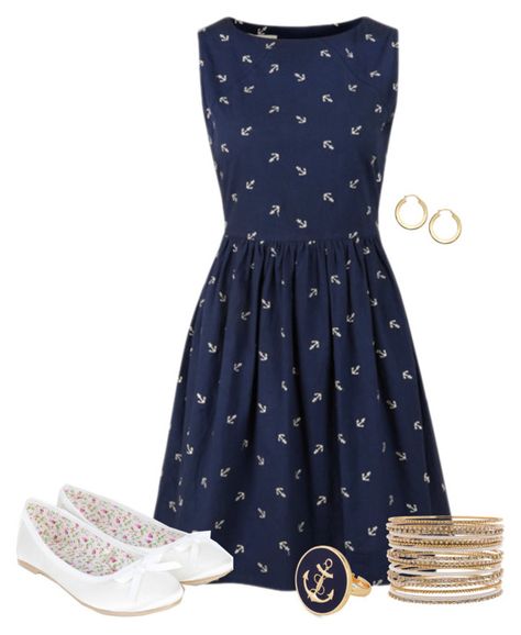 "Anchor" by moosegodstiel ❤ liked on Polyvore Navy Dress Outfits, Anchor Dress, Nautical Outfits, Super Fly, Join My Group, Teaching Outfits, Stylish Eve, Outfits Petite, Summer Swim