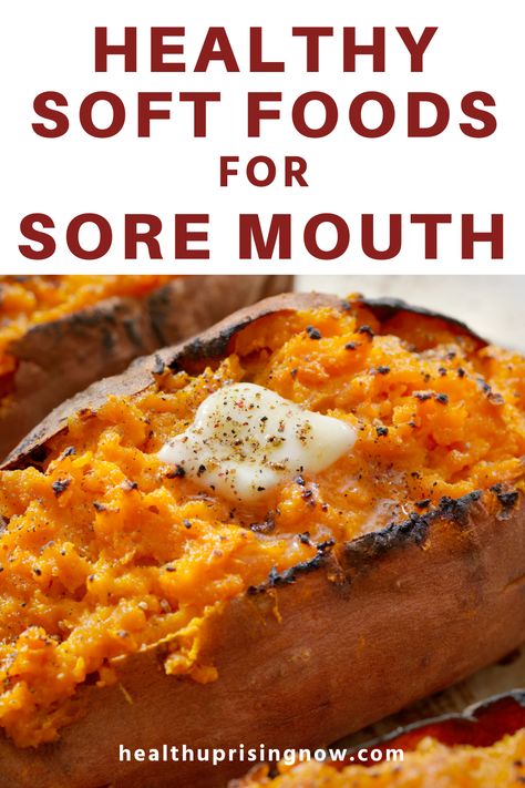 What are the best nutrition-rich soft foods for sore mouth? If you're looking for a pemphigus vulgaris diet or an ulcer diet, this list of 12 nutritious foods is a good place to start. This healthy soft foods diet is good for anyone with oral blisters or mouth sores who is looking for soft foods that won't scratch or jab or inflamed tissue, giving the mouth a chance to heal. Easy food for sore mouth | Food for sore mouth |  Best foods for sore mouth Soft Foods For Dental Work Easy Recipes, Soft Nutritious Food, Soft Food For Sore Throat, Soft Foods For Sore Throat, Healthy Soft Food Diet, Soft Food Diet Ideas, Soft Food Snacks, Soft Healthy Foods, No Chew Foods