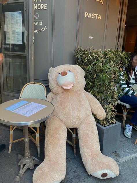 Massive teddy bear in Paris outside cute cafe Bear Cafe Aesthetic, Outside Cafe, Massive Teddy Bear, Cafe Leon Dore Nyc, Cafe Marley Paris, Lafayette Grand Café & Bakery, Cafe Paris, Big Teddy Bear, Big Teddy