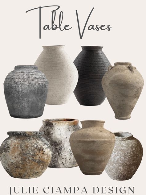 Stone Vase Centerpiece, Table Vase Decor Ideas, Large Table Centerpieces, Modern Wabi Sabi Interiors, Anthropologie Decor, Homemade Vase, Wabi Sabi Vase, Rustic Vases, Floor Vase Decor