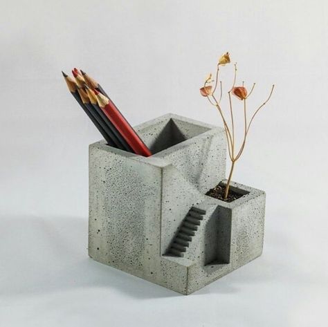 Concrete Office, Architect Gift, Gift For Architect, Diy Pencil, Pen Storage, Desk Tidy, Concrete House, Stationary Set, Concrete Diy