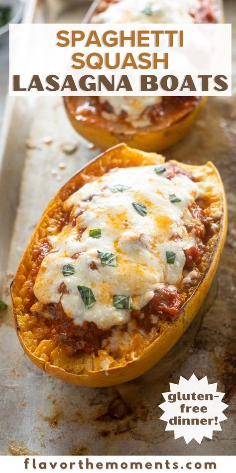 Spaghetti Squash Lasagna Boats are cheesy and comforting without all the carbs! It's a delicious take on the classic and it's great for meal prep! #spaghettisquash #lasagna #mealprep Spaghetti Squash Lasagna Boats, Lasagna Boats, Low Carb Spaghetti Squash, Best Spaghetti Squash Recipes, Keto Veggie Recipes, Spaghetti Squash Boats, Easy Spaghetti Squash, Spaghetti Squash Recipes Easy, Spaghetti Squash Boat