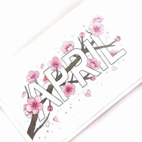 Cherry Blossom Drawing, April Bullet Journal, Sakura Season, Bullet Journal Month, Bullet Journal 2019, Bullet Journal Cover Page, Japan Illustration, Bullet Journal Mood, Japan Tattoo