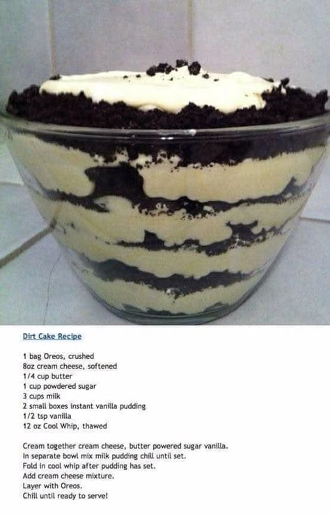 Cake With Oreos, Dirt Cake Recipes, Dirt Pudding, Oreo Desserts, Dirt Cake, Stick Butter, Trifle Desserts, Oreo Recipes, Trifle Recipe