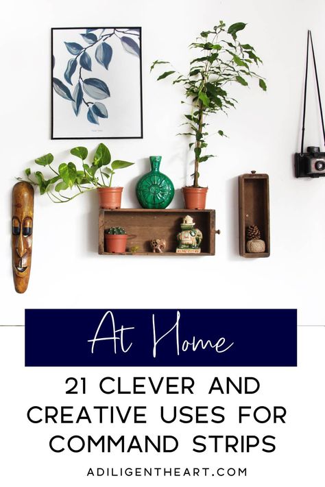 21 Clever and Creative Uses for Command Strips #athome #AtHome #organization Command Hook Shelves, Command Strip Shelves, Command Strip Shelf, Command Strip Ideas, Command Hooks Ideas, Under The Sink Storage, Wall Terrarium, Indoor Plant Hangers, Belt Rack