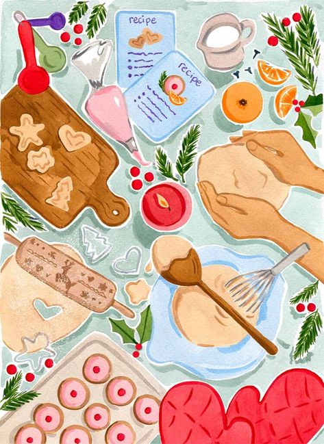 Sabina Fenn Illustration | Represented by i2i Art Inc. Illustration Art Winter, Sabina Fenn Illustration, Baking Cute Illustration, Aesthetic Food Illustration, Christmas Bakery Illustration, Bakery Art Illustration, Bakery Illustration Drawings, Baking Art Illustration, Baking Illustration Art