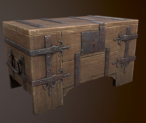 Medieval Chest Asset, Paul Carstens on ArtStation at https://www.artstation.com/artwork/aRd5e8 Medieval Chest, Wooden Chests, Wood Floor Texture, Trunks And Chests, Anime Christmas, Nursery Room Boy, Game Props, Logo Design Typography, Wood Chest