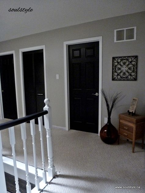 Black Interior Doors, Loft Ideas, Black Door, Black Doors, Wood Doors Interior, Interior Doors, Grey Walls, White Trim, The Doors