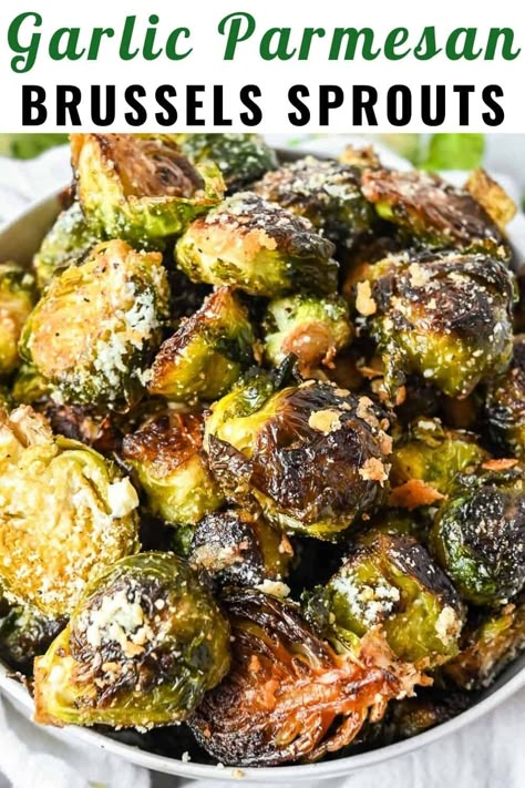 Crispy and delicious garlic parmesan brussel sprouts are roasted to perfection on a sheet pan with only 5 simple ingredients. Melty, cheesy and the best low carb side dish for Thanksgiving or any night of the week. Garlic Parmesan Brussel Sprouts, Thanksgiving Brussel Sprouts, Pan Roasted Brussel Sprouts, Parmesan Brussel Sprouts, Thanksgiving Fruit Salad, Parmesan Brussels Sprouts, Garlic Brussel Sprouts, Baked Brussel Sprouts, High Carb Fruits