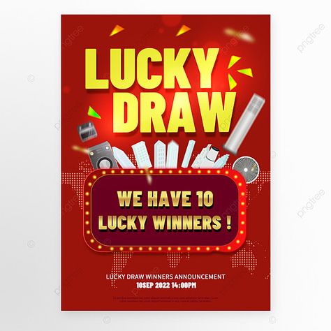 Lucky Winner Poster, Lucky Draw Poster Design, Lucky Draw Poster, Draw Poster, Red Poster, App Promotion, Recycle Symbol, Winner Announcement, Cartoon Clip