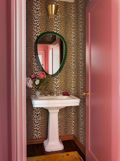 Hollywood Hills by Reath Design | 1stDibs Cheetah Print Bathroom, Leopard Bathroom, Leopard Print Bathroom, Hollywood Regency Bathroom, Reath Design, Hollywood Bathroom, Pink Powder Room, 70s Bathroom, Brown Bathroom Ideas