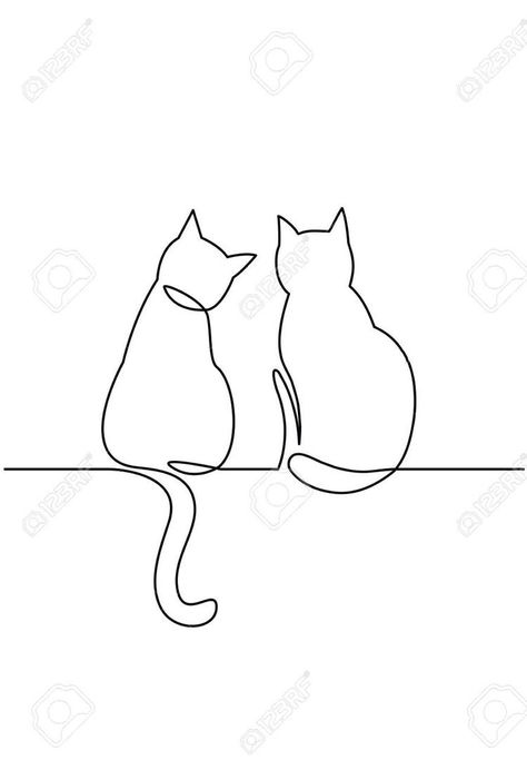 Simple Ink Drawing, Drawing Sitting, Tattoo Gato, Doodle Animals, Silhouette Chat, Animal Line Drawings, Embroidered Canvas Art, Cat Outline, Illustration Doodle