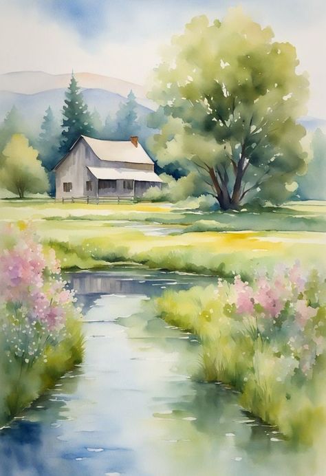 I am so inspired by beautiful & amazing art... THANKYOU to all the talented artists out there for allowing us to enjoy your amazing gifts. Gigi Lynn NOT MY IMAGES! unless otherwise stated.. #amazingart Sumer Landscape, Watercolor Meadow, Golden Fields, Spring Meadow, Landscape Watercolor, Lose Yourself, Art Download, Watercolor Inspiration, Watercolor Cards