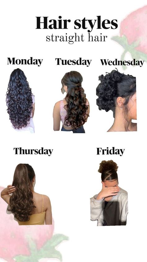 hairstyles for school, Monday through Friday          Wavy hair 2b,2c,3a. 2b Hairstyles, Wavy Hair 2b, 2c Hair, Hair Icon, Monday Tuesday Wednesday, Thursday Friday, Hairstyles For School, Wavy Hair, Straight Hairstyles