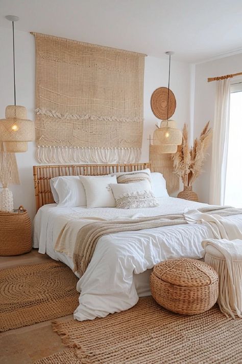 Boho Bedroom White Furniture, Boho Modern Bedroom Ideas, Bedroom Ideas For Small Bedrooms, Boho Bedroom Neutral, Boho Room Ideas Bedroom, Bali Style Bedroom, White Boho Bedroom, Macrame Bedroom Decor, Boho Room Ideas