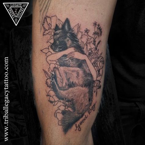 Dog Memorial Tattoos German Shepherd, Great Pyrenees Tattoo, Shepherd Dog Tattoo, Doggo Tattoo, German Shepherd Tattoo Ideas, Gsd Tattoo, German Shepherd Tattoos, La Ink Tattoos, Legacy Tattoo