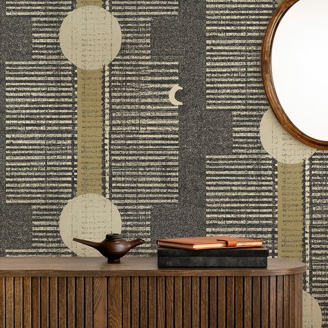 Mitchell Black x Forbes + Masters Inyanga Wallpaper Mitchell Black Wallpaper, Moody Peel And Stick Wallpaper, Black Textured Wallpaper, Moody Design, Coastal Industrial, Farmhouse Transitional, Cambridge House, Corbett Lighting, Vibrant Patterns