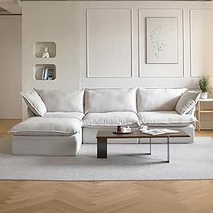 Sectional Cloud Couch, 122.82" Modular Convertible Couch with Storage Ottoman, Cushion Covers Removable, Deep 3-Seat Sleeper Sofa, Comfy Upholstered Furniture for Living Room, Beige Convertible Couch, Couch Set, Sectional Sofa Couch, Convertible Sofa, Sleeper Sofa, Upholstered Furniture, Storage Ottoman, Modular Sofa, Sofa Couch