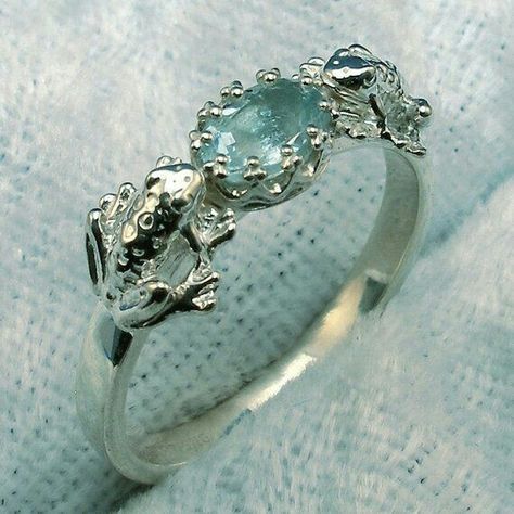 Frog Rings, Frog Ring, Frog Jewelry, Natural Aquamarine, Jewelry Inspo, Recycled Sterling Silver, March Birth Stone, Pretty Jewellery, Piercing Jewelry