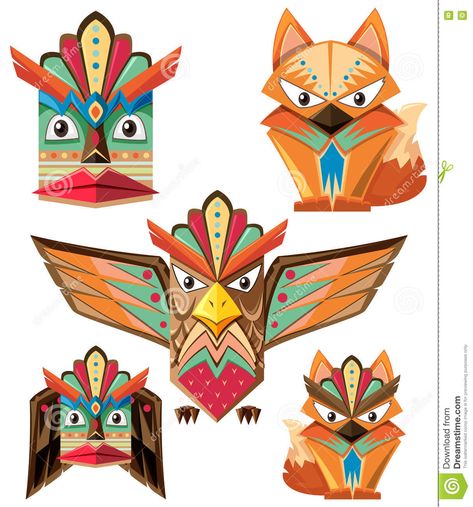 Totem Pole Design With Animals - Download From Over 60 Million High Quality Stock Photos, Images, Vectors. Sign up for FREE today. Image: 73989646 Totem Pole Drawing, Pole Drawing, Survivor Idea, Totem Tattoo, Tiki Totem, Animals Illustration, Animal Totem, White Mask, Totem Pole