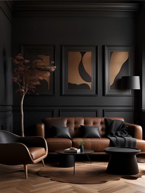 Dark Living Room Ideas, Dark Living Rooms, Modern Sofa Designs, Living Room Decor Inspiration, Black Living Room, Bad Design, Brown Living Room, Black Walls, Cozy Living Rooms