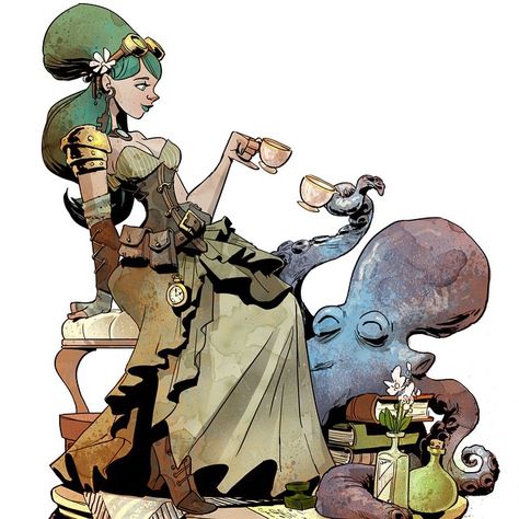 Cheers by Brian Kesinger Kesinger Art, Cthulhu Cosplay, Chuck Jones Art, Brian Kesinger, Kraken Art, Steampunk Illustration, Steampunk Artwork, Steampunk Octopus, Octopus Art