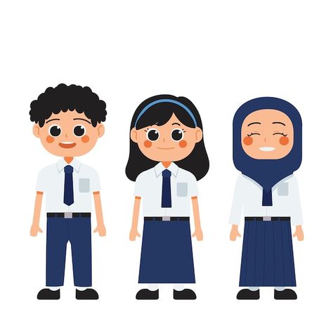 Indonesian junior high school student un... | Premium Vector #Freepik #vector #school-uniform #student-uniform #school-students #junior Student Uniform, Student Cartoon, Uniform School, Happy Students, Junior High School, Junior High, School Students, High School Students, Children Illustration