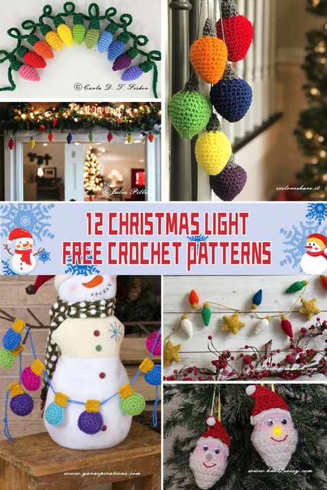 12 Christmas Light Crochet Patterns - FREE - iGOODideas.com Crochet Light Bulb Free Pattern, Christmas Crochet Lights, Crochet Christmas Lights Free Pattern, Christmas Light Crochet, Red Heart Crochet Patterns, Crochet Christmas Lights, Crochet Christmas Garland, Crochet Cowl Free Pattern, Christmas Lights Garland